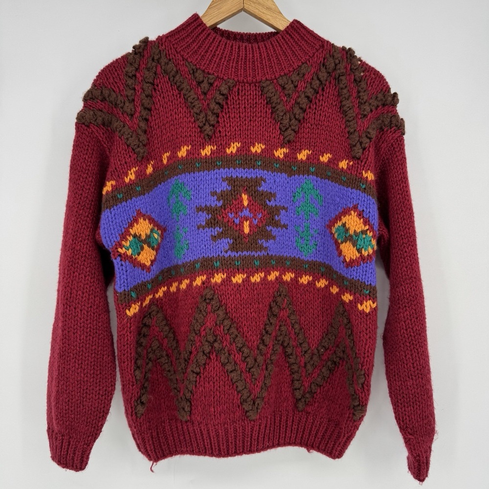 Leslie Fay Vintage Sweater‎ Women's Small Chunky Knit Geometric Aztec Southwest